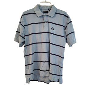 Izod Polo Shirt Collared Golf Men Size M Blue Stripe Short Sleeve FLAWS